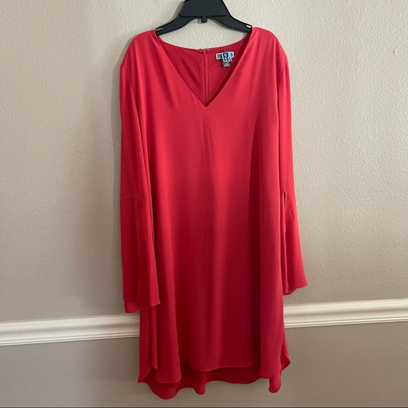 Chelsea28 Bell Sleeve Chiffon Coral Shirt Dress - Picture 2 of 12